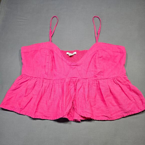 American Eagle Pink Crop Tank Top Adjustable Spaghetti Straps Women Size XL Slit - Picture 1 of 9